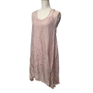 Angela Mara Italy Dress 2 Piece Sheer Slip Womens XS Pink‎ Blush Polka Dots Tags